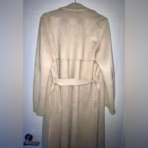 Oversized Faux Suede Trench Coat - Cream/Light Beige - Picture 8 of 11